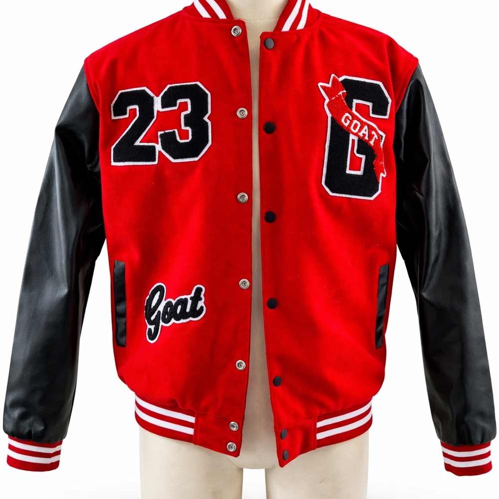 Red and Black Varsity Jacket with Patches